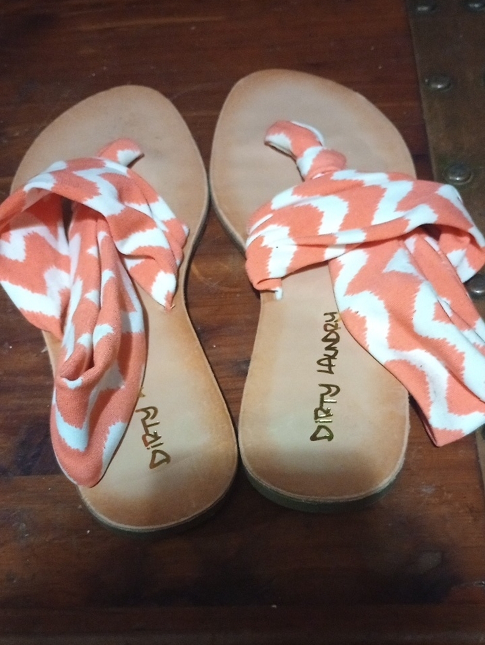 Dirty Laundry Coral and White Chevron Wrap Toe-Loop Sandals